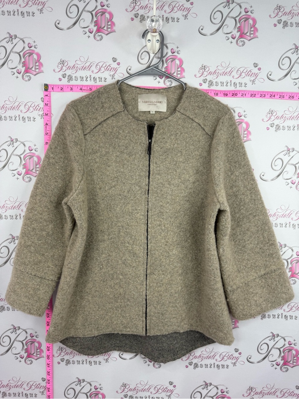 MARISA & MARIE Italy jacket Wool-Blend Zip Front Pea Coat - Taupe